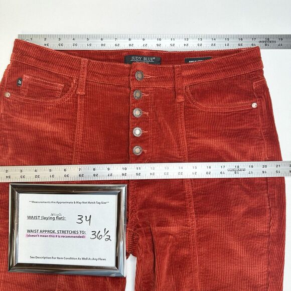 Judy Blue Jeans Womens 15 32 Corduroy Ankle Straight Rust Red Orange Preppy EUC - Picture 7 of 13